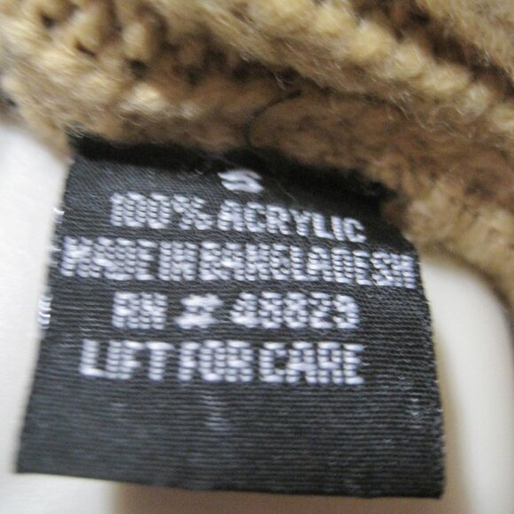 Chesley Tan Cable Knit Wood Button Tasseled Acrylic Poncho Sweater Women's Small - Picture 8 of 8